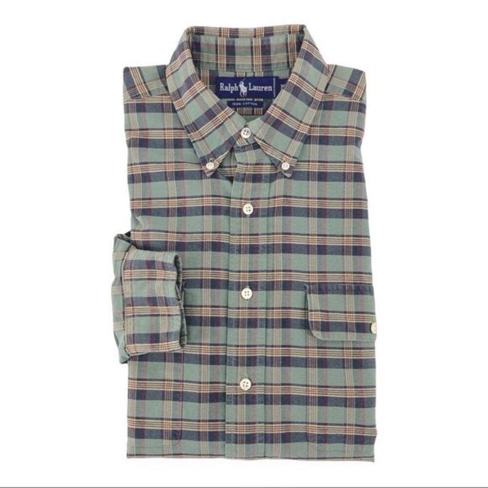 Ralph Lauren Mens Green Flannel Button Down Shirt size M